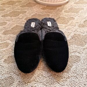 Birdies Black Velvet Plush Mule Slippers-Size 9